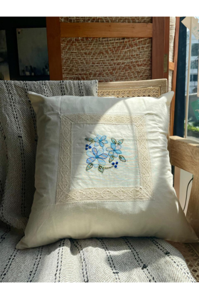 Cushion Cover - TL00137 (Blue Floral Shadow Work)